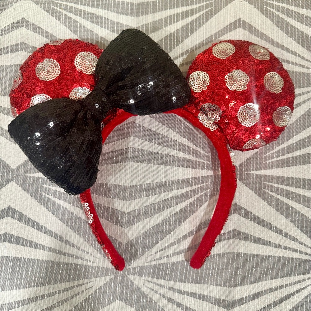 Sequin Red and Black Minnie Mouse Ears Headband